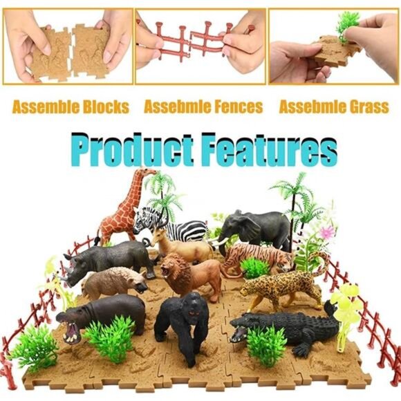 65PCS Safari Animals Figures Toys, Realistic Plastic Jungle Zoo Wild Animals - Picture 2 of 8